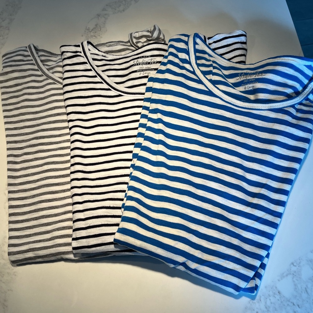 3 women’s j crew cotton striped Tshirts.   Studio tee size x-large.